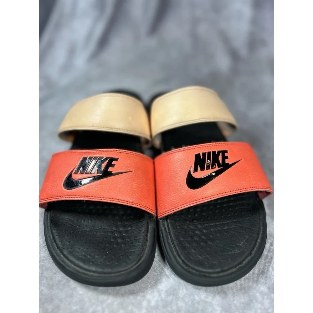 Nike Benassi JDI Slide Sandals Mens Size 12 Orange Gold Black Comfort Slides
